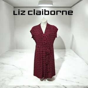 NWOT, Liz Claiborne, Pink and Black Stretchy Geometric Pattern Dress, XL